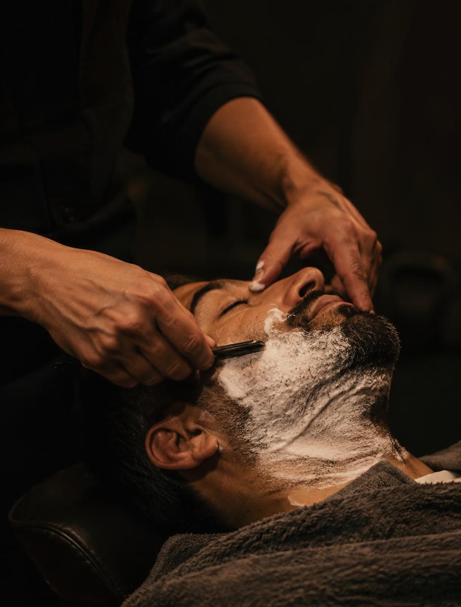 Straight razor shave with hot towel